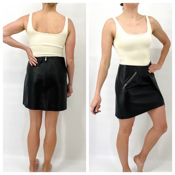 & Other Stories 100% Leather Black Mini Skirt Women's Size 10 - Picture 2 of 8